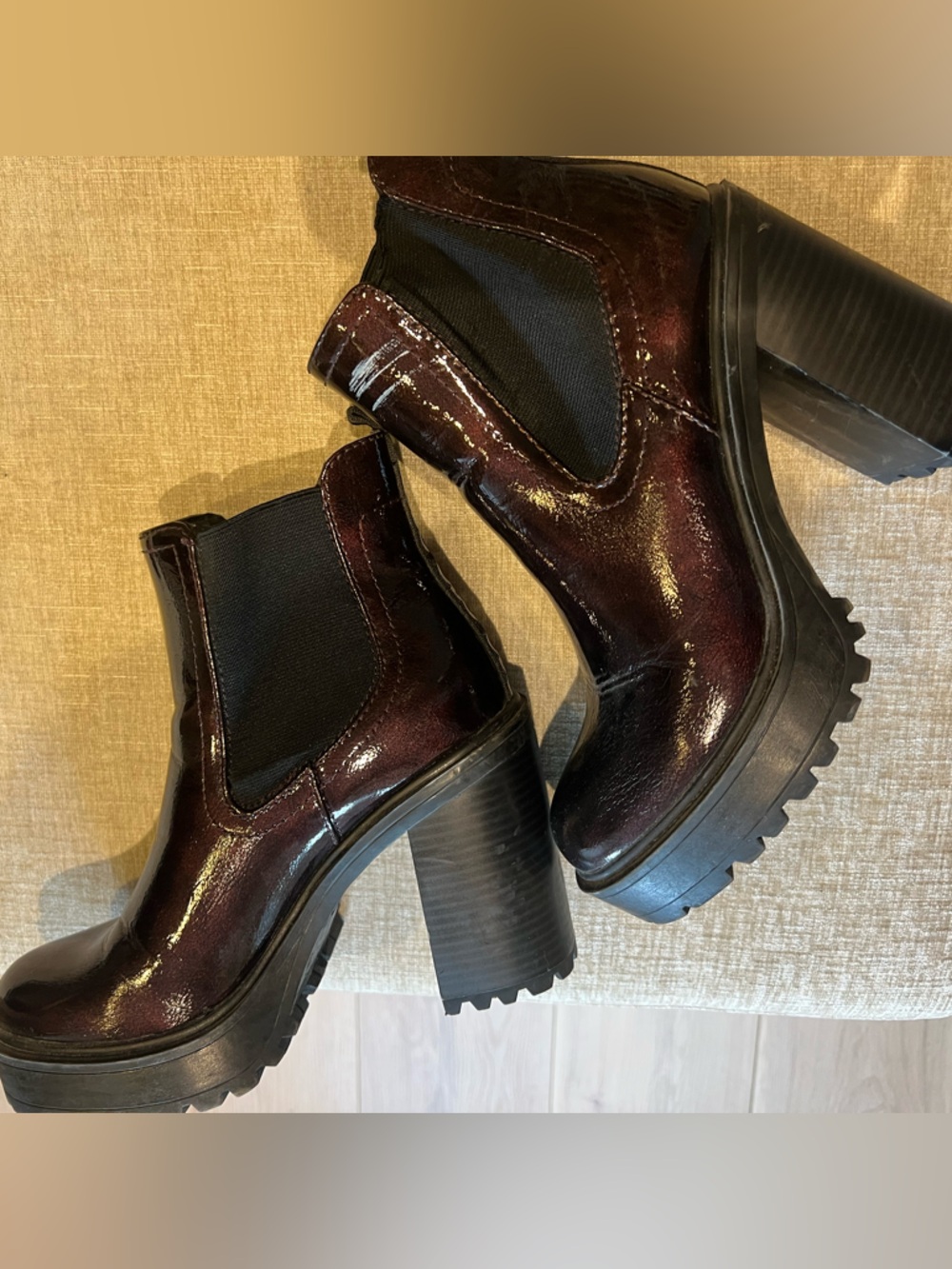 GBG Los Angeles Glossy Burgundy Chunky Chelsea Ankle Boots
